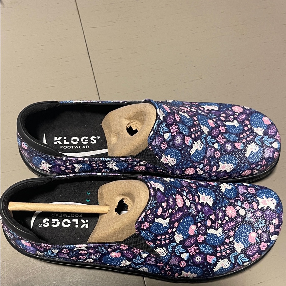 Klogs Floral Blue and Purple Mules